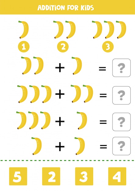 Addition with cartoon bananas. Math game for kids