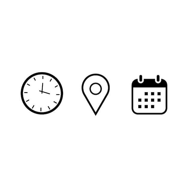 Address time and date icon vector Event elements isolated on transparent background Black and white