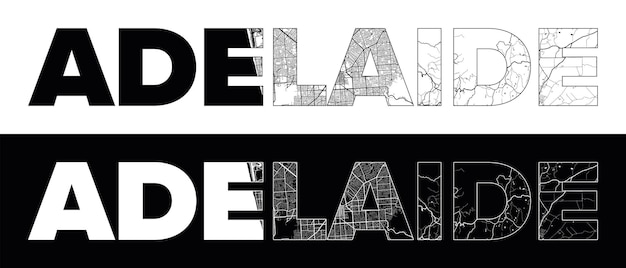 Vector adelaide city name australia with black white city map illustration vector