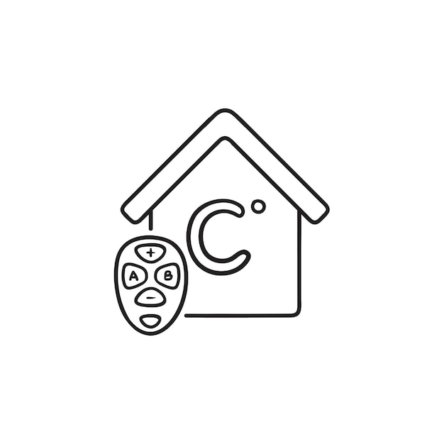 Adjusting smart house temperature hand drawn outline doodle icon. Smart home automation technology concept