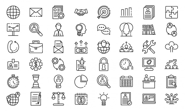 Administrator icons set, outline style