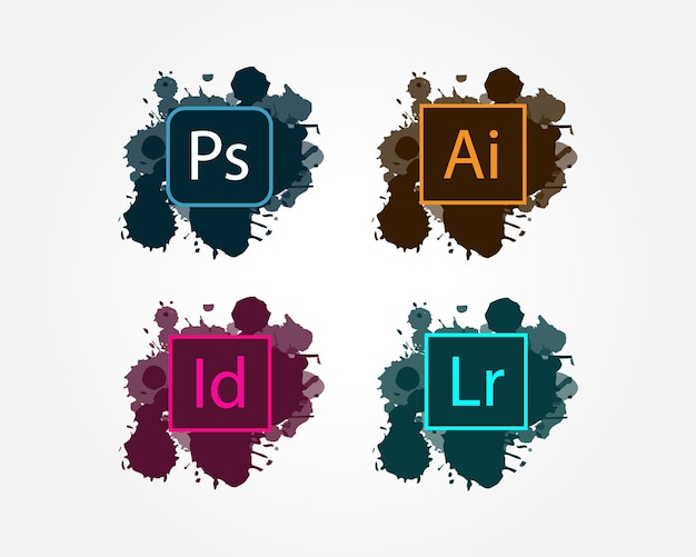 Vector adobe photoshop illustrator lightroom indesign 4 icon set watercolor logo package