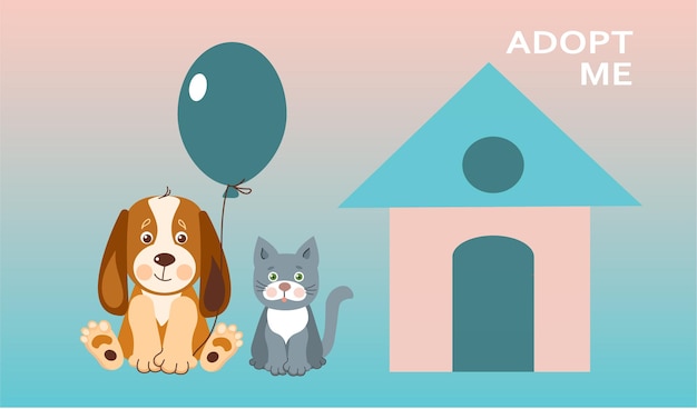 Adopt a pet Help the homeless animals find a home Cartoon vector illustration