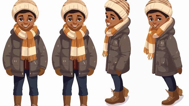 Adorable African American Boy in Cozy Winter Outfit Smiling Happily Outdoors