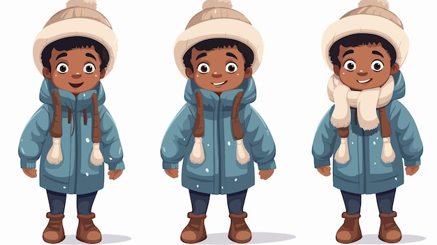 Adorable African American Boy in Cozy Winter Outfit Smiling Happily Outdoors