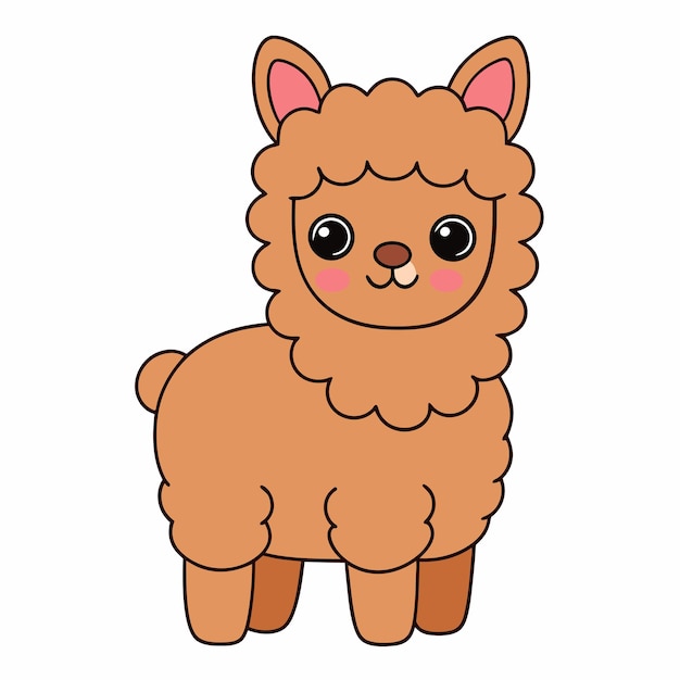 Adorable Alpaca Vector Illustration Cartoon Line Art Clipart Design for Printable