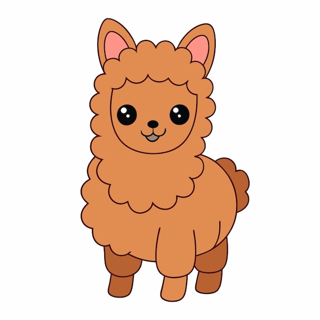 Adorable Alpaca Vector Illustration Cartoon Line Art Clipart Design for Printable