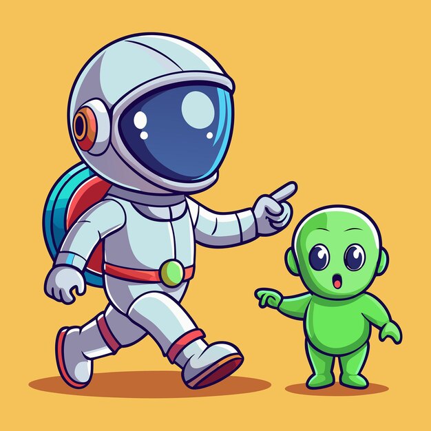 An Adorable Baby Astronaut Strolls HandinHand with an Alien Doll and Plush Toy