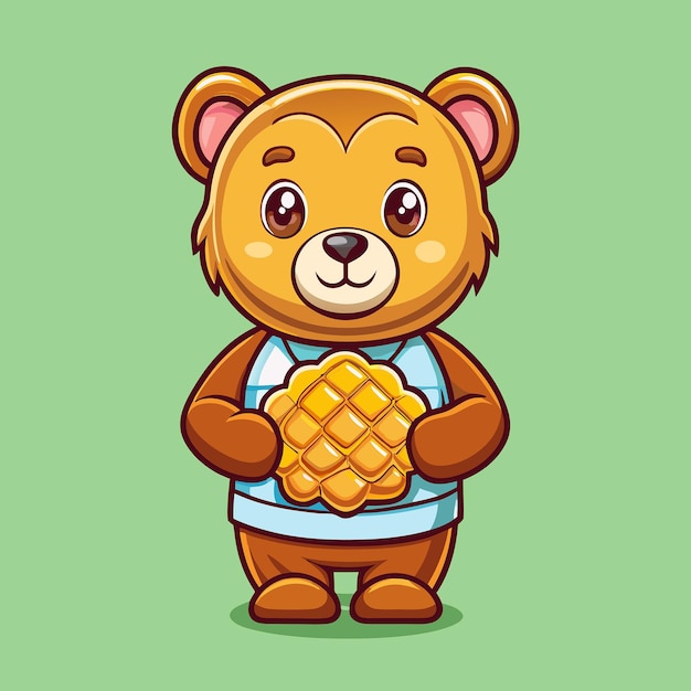 Adorable Baby Bear Hugging a Honeycomb Cartoon Illustration for Childrens Books or Merchandise