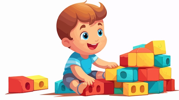 Adorable Baby Boy Playing with Colorful Bricks