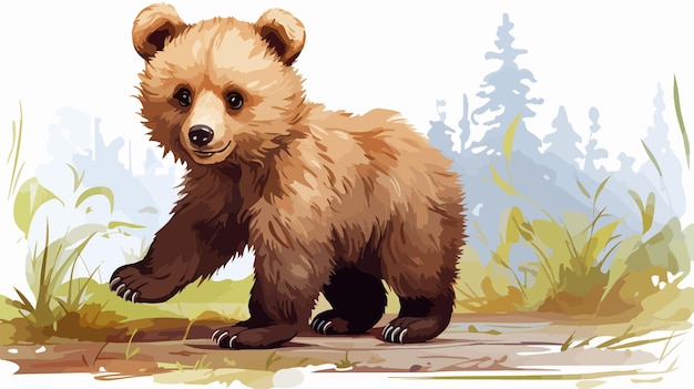 Adorable Baby Brown Bear with Stylish HandDrawn Digital Painting