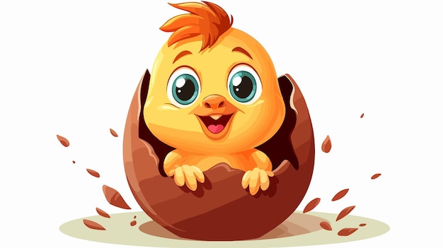 Vector adorable baby chicken hatching from egg