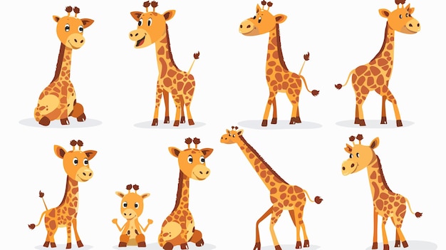 Vector adorable baby giraffe cartoon collection for cute giraffe poses