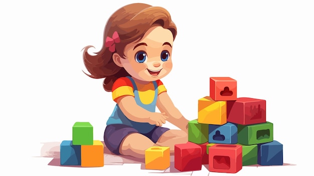 Adorable Baby Girl Playing with Colorful Bricks