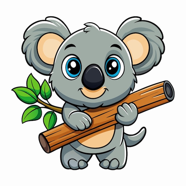 Vector adorable baby koala clinging to a tree branch with a cartoonish expression