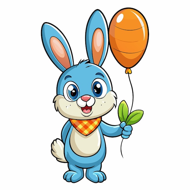 Adorable Baby Rabbit with Carrot Balloon Floating in the Air