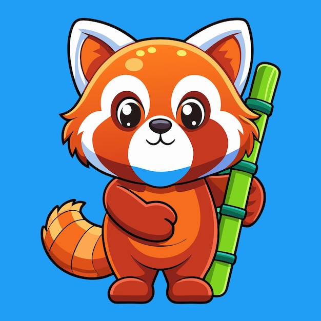 Vector adorable baby red panda embracing bamboo in a cartoonish delight