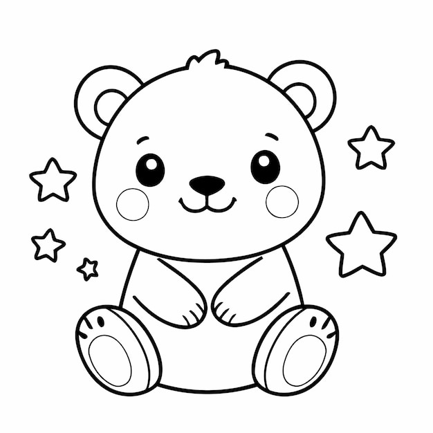 Adorable Bear doodle illustration for kids page