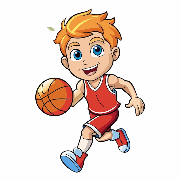 Adorable Boy Delightedly Playing Basketball in a Cartoon Illustration