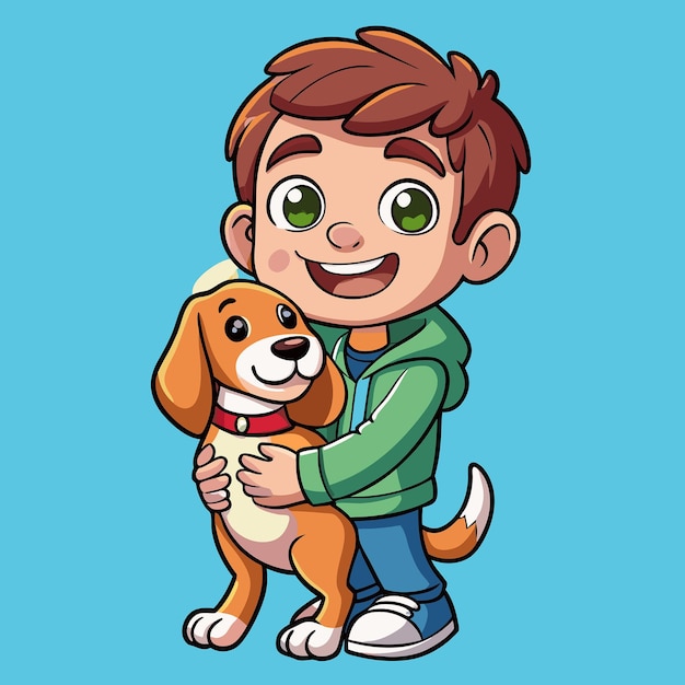 Adorable Boy Embracing a Cute Dog Cartoon Vector Icon Illustration