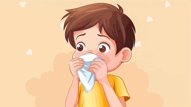 Adorable Boy Putting Handkerchief on Mouth