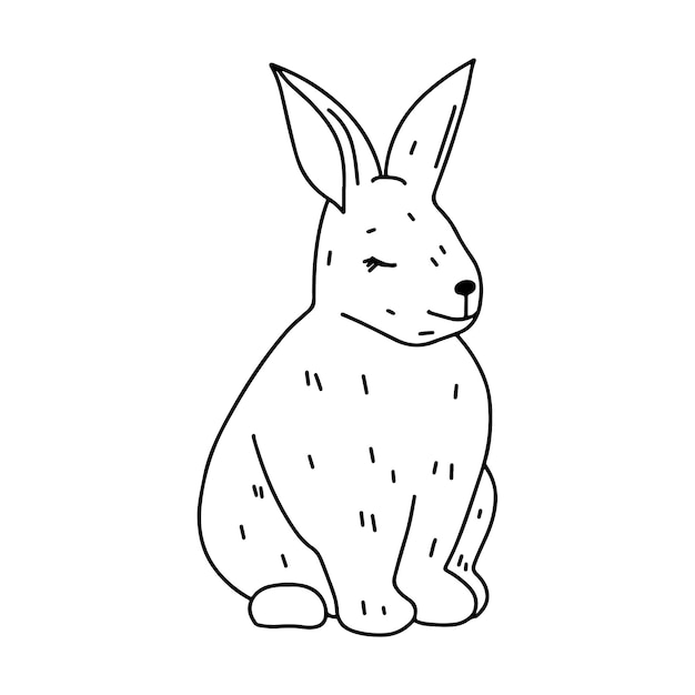 Adorable bunny in doodle style Cute bunny sitting  Coloring page activity on white background