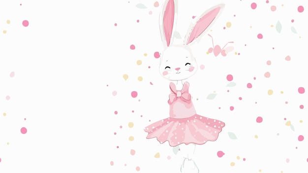 Vector adorable bunny girl ballerina on greeting card for kids