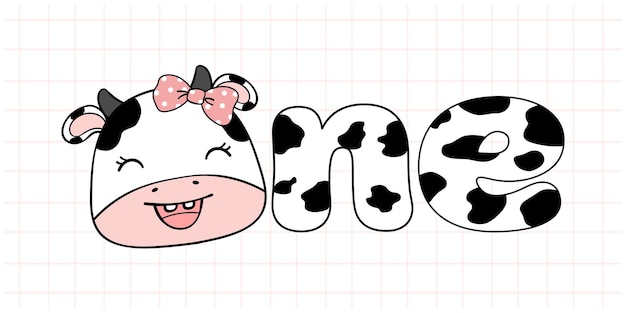 Adorable Cartoon Baby Cow Girl First Birthday one year Celebration Illustration