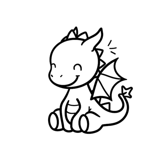 Vector adorable cartoon baby dragon with wings sitting and smiling