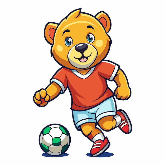 Adorable Cartoon Bear Playing Soccer with a Funny Expression