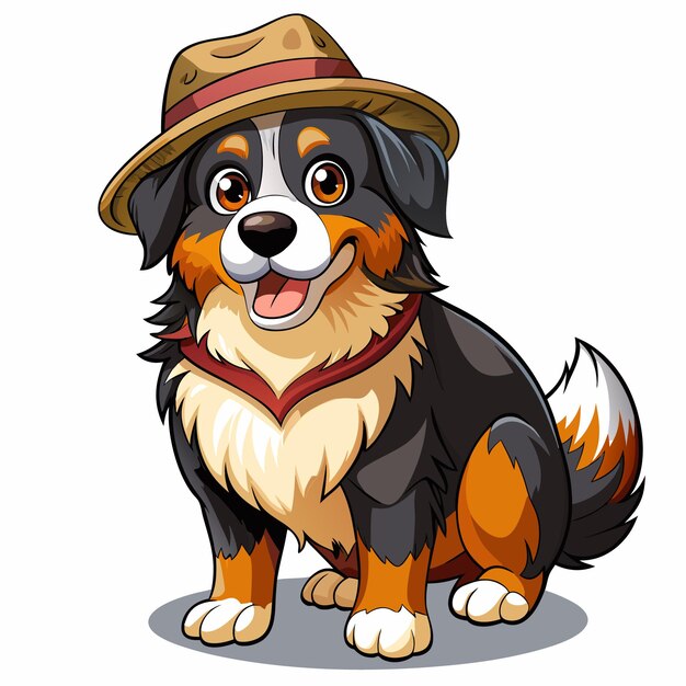 Vector adorable cartoon bernese mountain vector art wears a hat