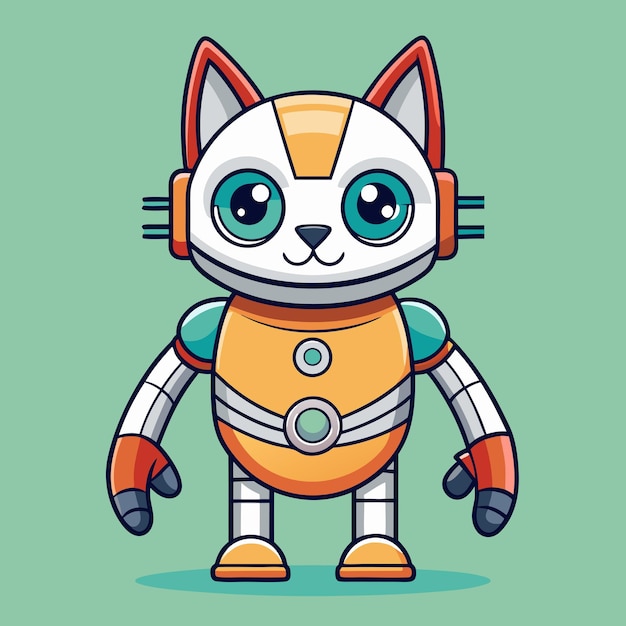 Adorable Cartoon Cat Robot Standing with Enthusiasm Cartoon Vector Illustration