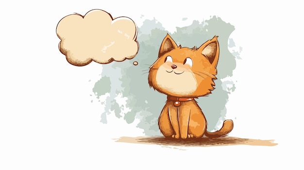 Adorable Cartoon Cat with Thought Bubble in Grunge Design