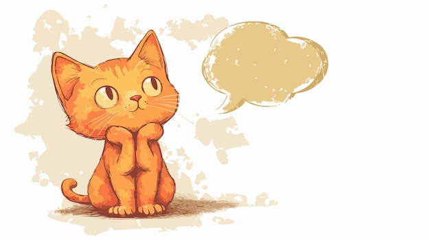 Vector adorable cartoon cat with thought bubble in grunge design