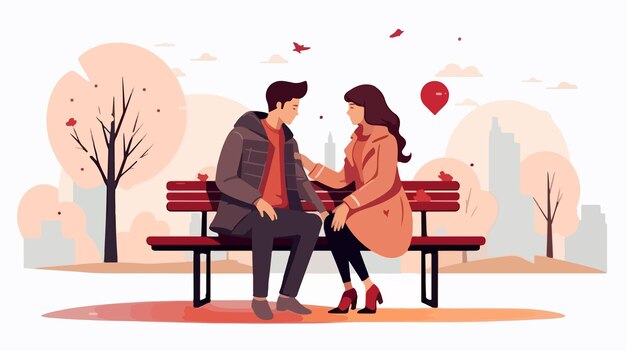 Adorable Cartoon Characters of Cute Lovers Couple in Park Setting