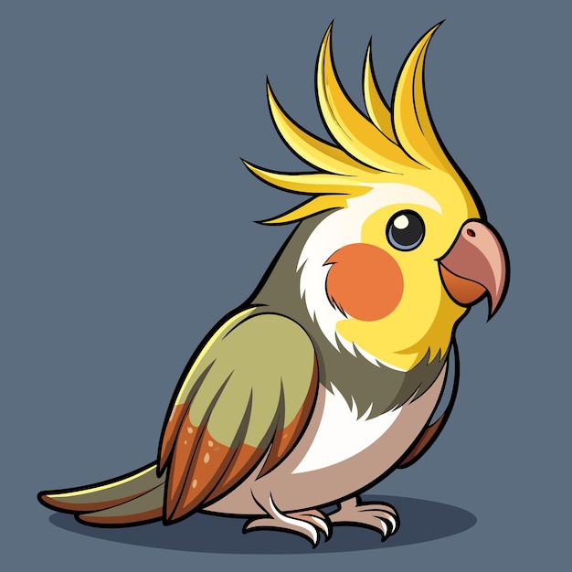 Vector adorable cartoon cockatiel bird on a branch cartoon vector illustration