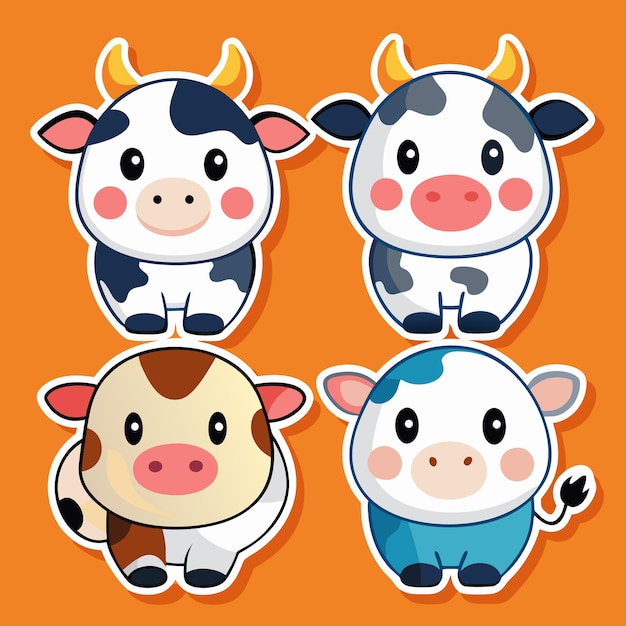 Adorable cartoon cow stickers