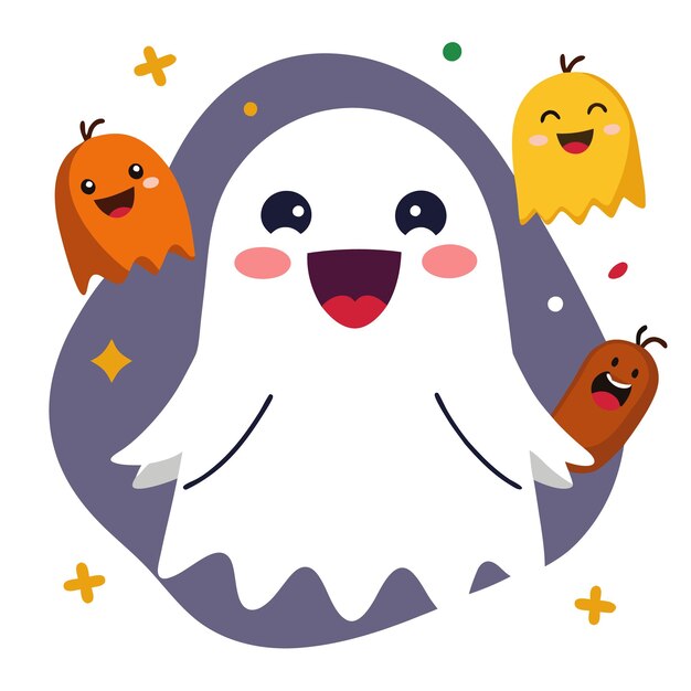 Vector adorable cartoon ghosts cute halloween ghost illustration for kids