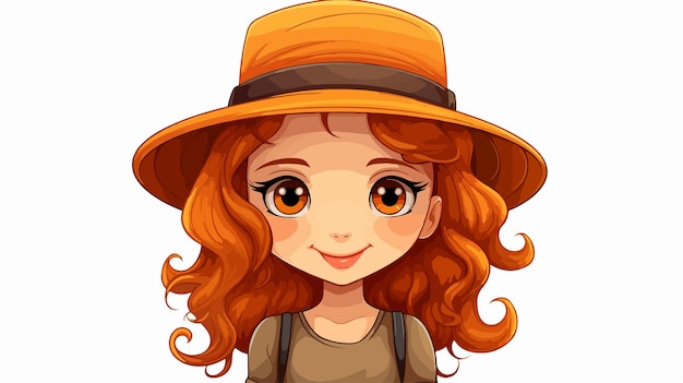 Vector adorable cartoon girl with brown hat and orange hair