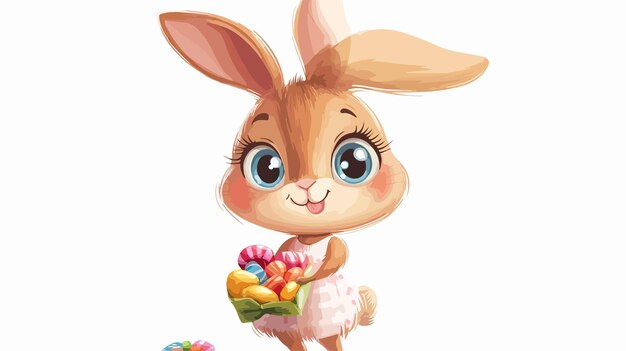 Vector adorable cartoon hare girl with candy illustration