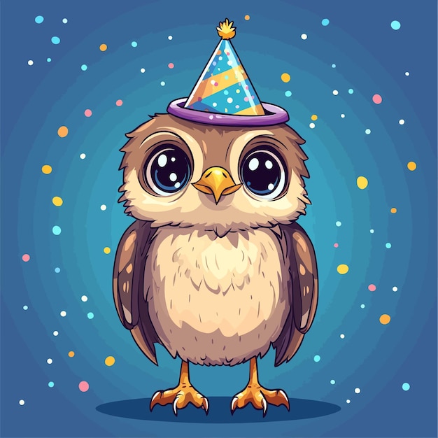 Adorable Cartoon Hawk Celebrating a Birthday vector illustration