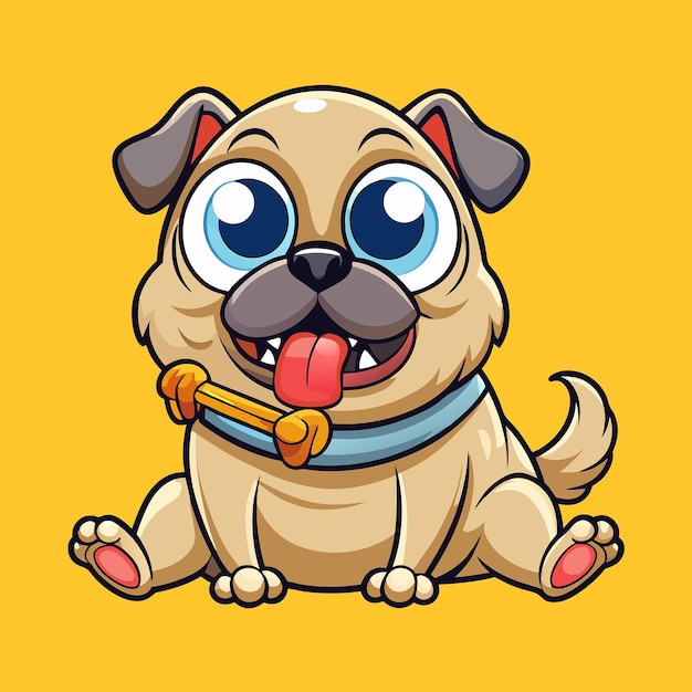 Adorable Cartoon Illustration of a BoneMunching Pug