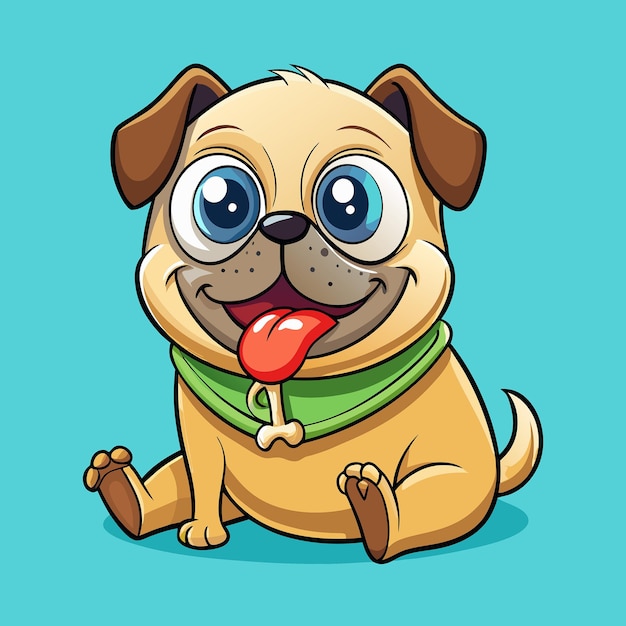 Adorable Cartoon Illustration of a BoneMunching Pug