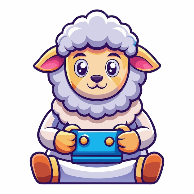 Adorable Cartoon Illustration of a Gaming Sheep in a Cute Pose