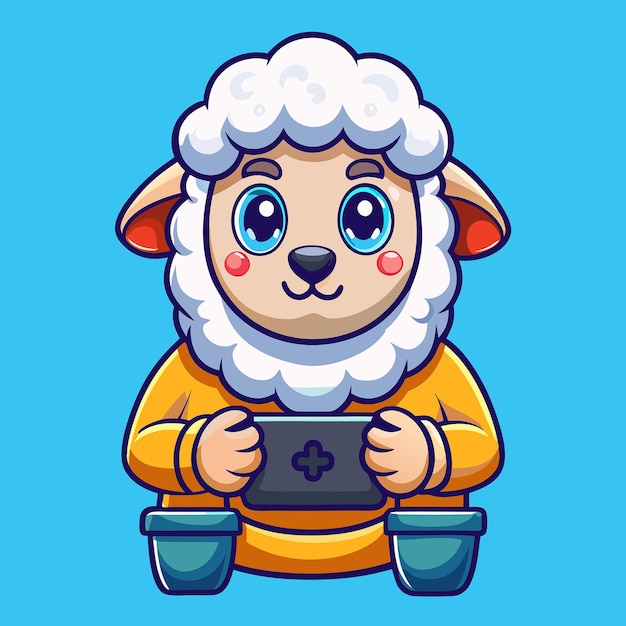 Vector adorable cartoon illustration of a gaming sheep in a cute pose