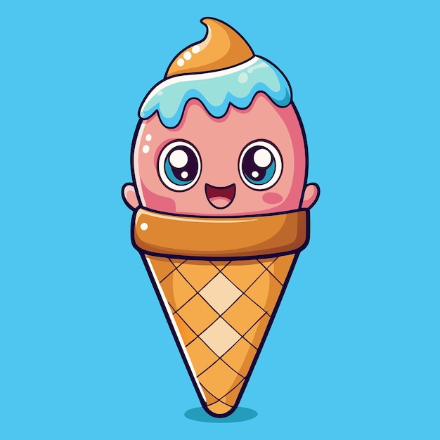 Adorable Cartoon Illustration of an Ice Cream Cone with Appealing Character Design