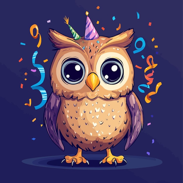 Vector adorable cartoon owl celebrating with party streamers vector illustration