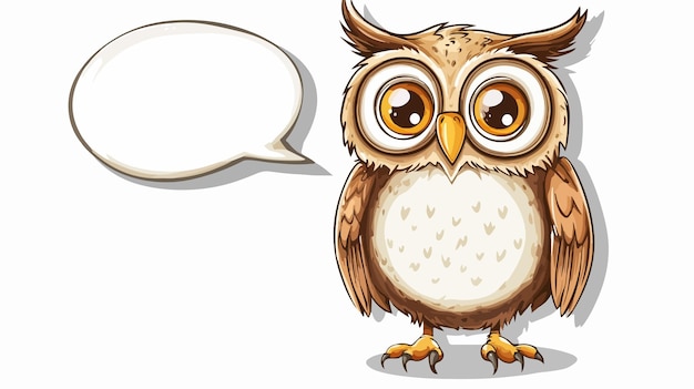 Vector adorable cartoon owl with speech bubble sticker cute and playful character design