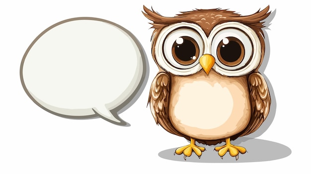 Vector adorable cartoon owl with speech bubble sticker cute and playful character design