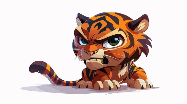 Vector adorable cartoon sabertoothed tiger cub with angry expression